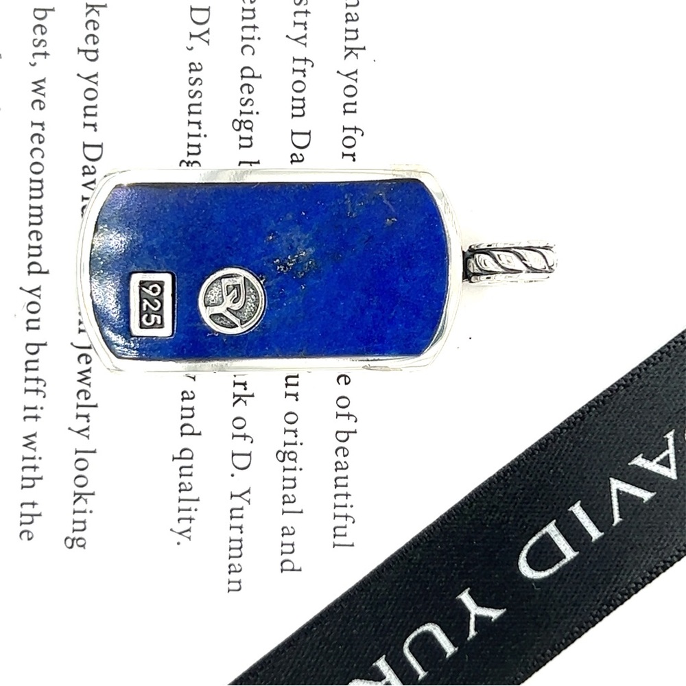David Yurman Lapis Lazuli Exotic Stone Mens Women Dog Tag Amulet Pendant DY